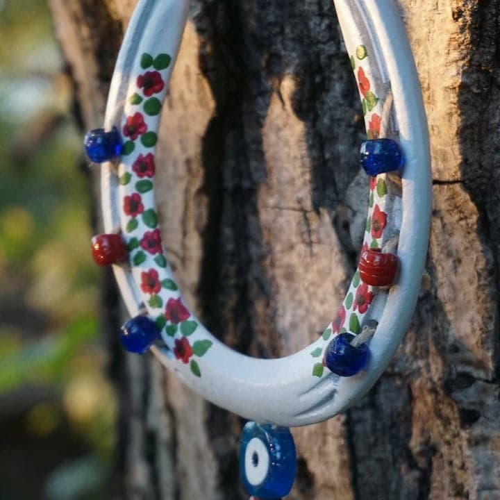 Çiçekli El Boyaması Dekoratif At Nalı - 4