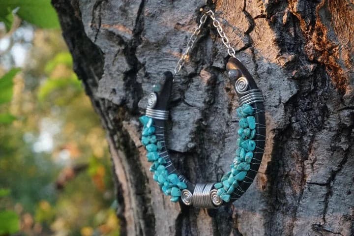 Turkuaz Doğal Taşlı Dekoratif At Nalı - 5