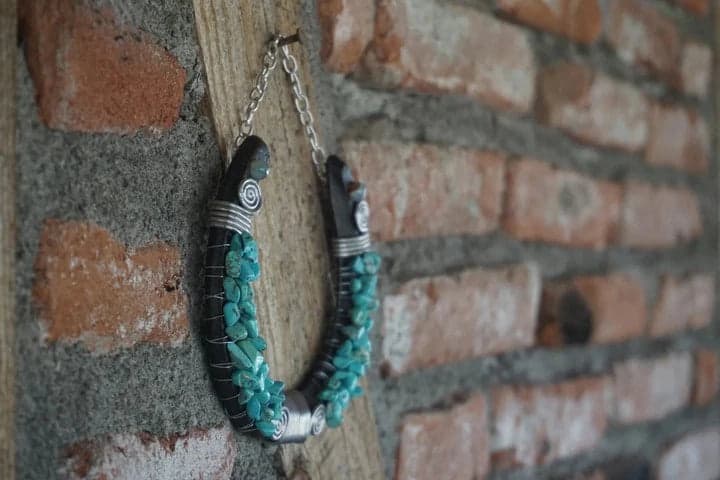 Turkuaz Doğal Taşlı Dekoratif At Nalı - 2