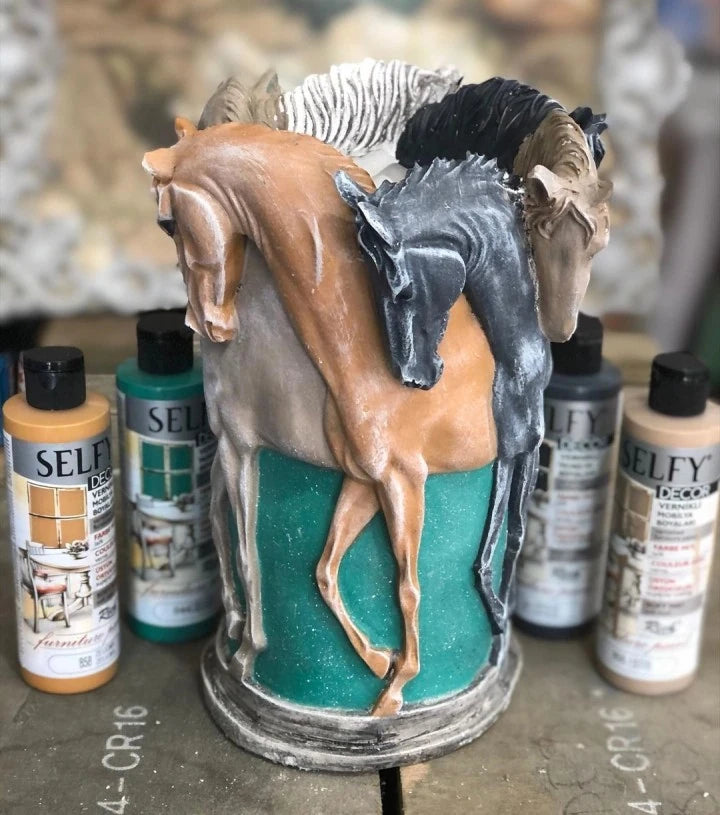 Horse Vase Hand Painted Colorful 
