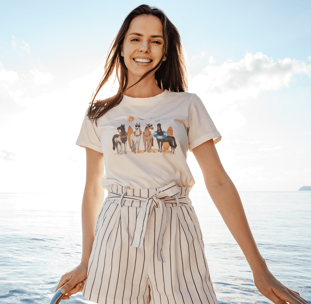 Hello Summer with Surfing Horses T-shirt