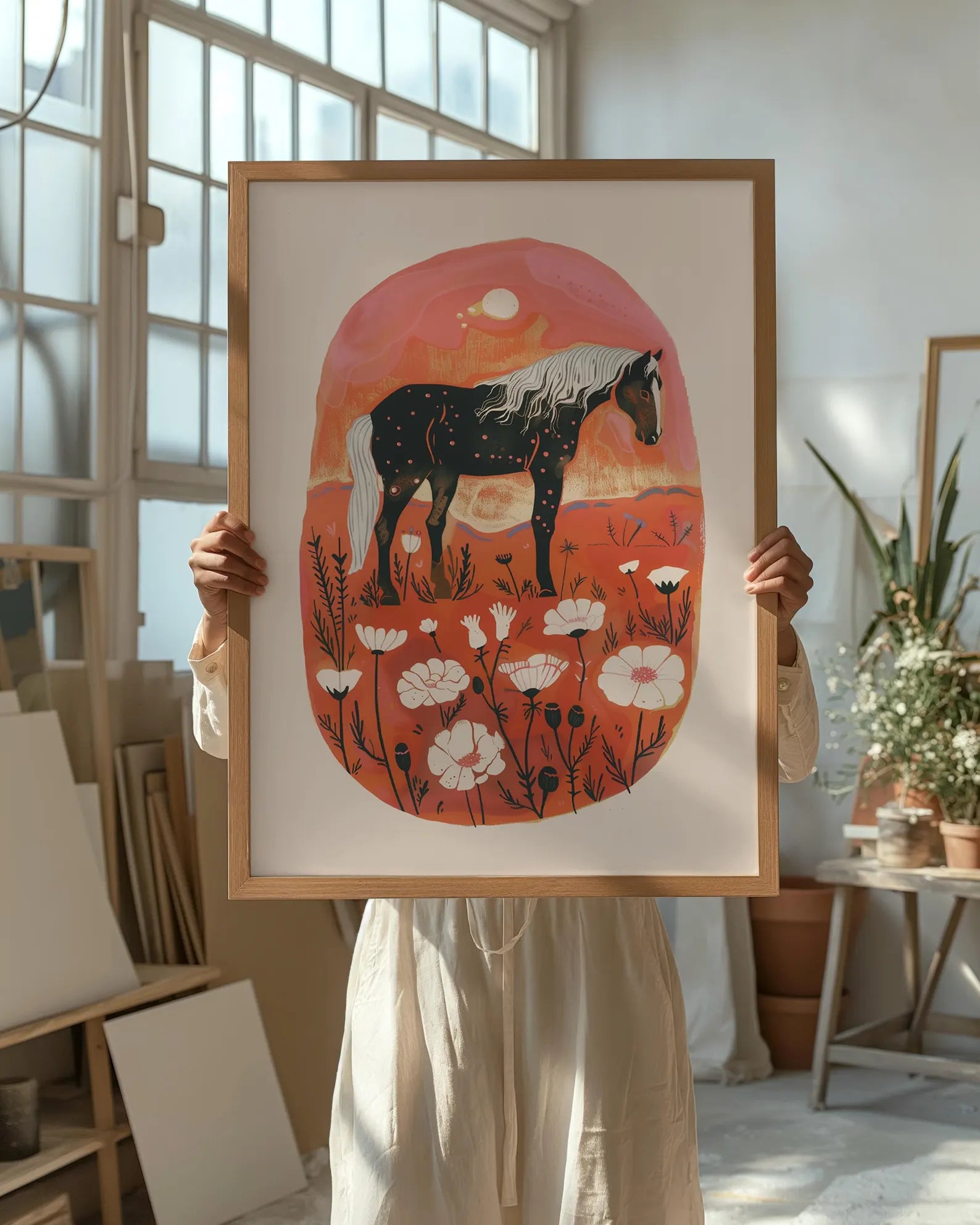 İskandinav Tarzı Çiçekli At Tablo