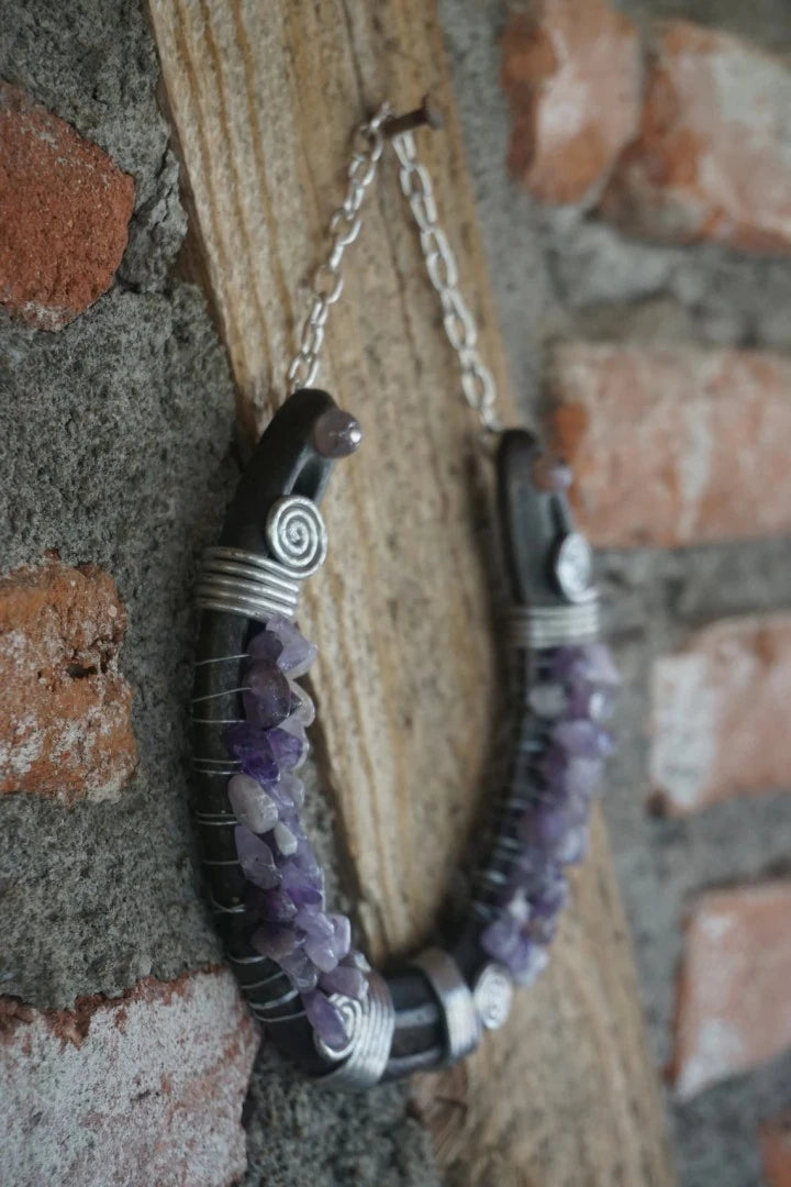 Decorative Horseshoe with Amethyst Natural Stone